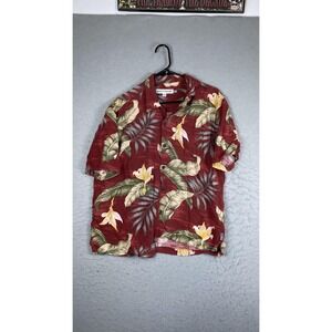 Quiksilver Edition Shirt Mens Medium Red Hawaiian Short Sleeve Button Front